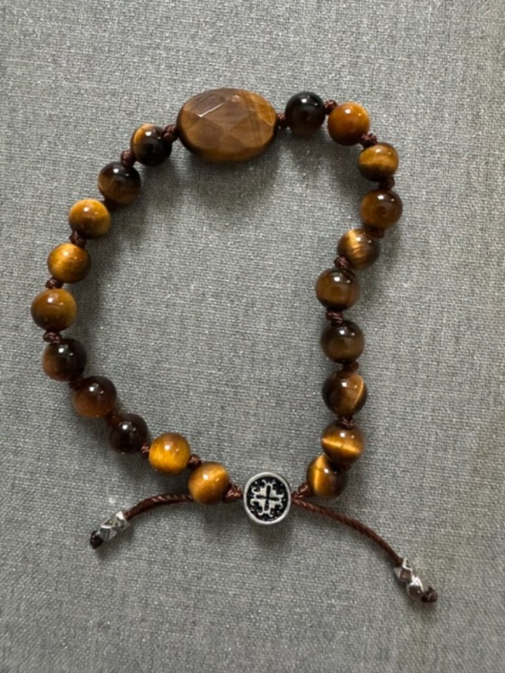 TIGER EYE BEADS SLIDER MACRAME CORD BRACELET
